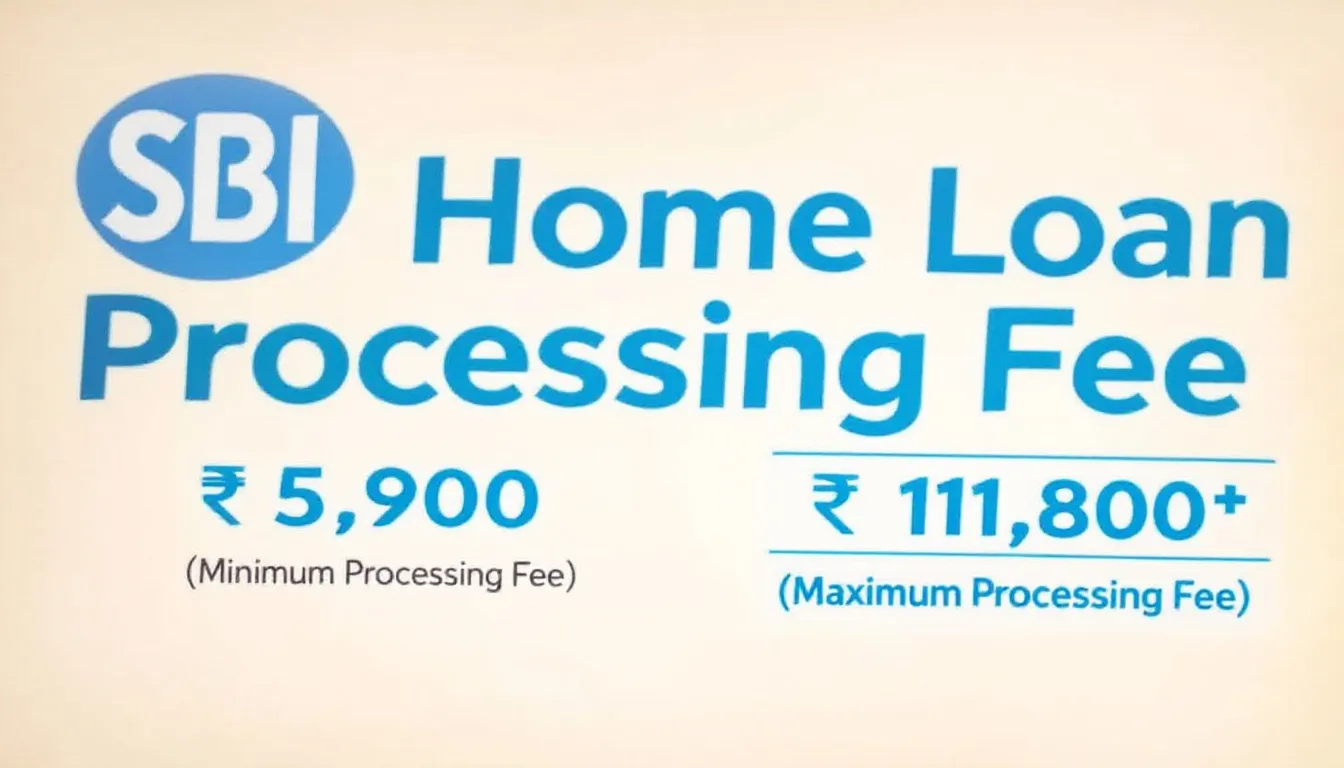 The image highlights the SBI home loan processing fee, which ranges from ₹5900 to a maximum of ₹11800, indicating the initial cost associated with applying for SBI home loans. It suggests potential borrowers consider this fee as part of their overall loan amount and financial planning.